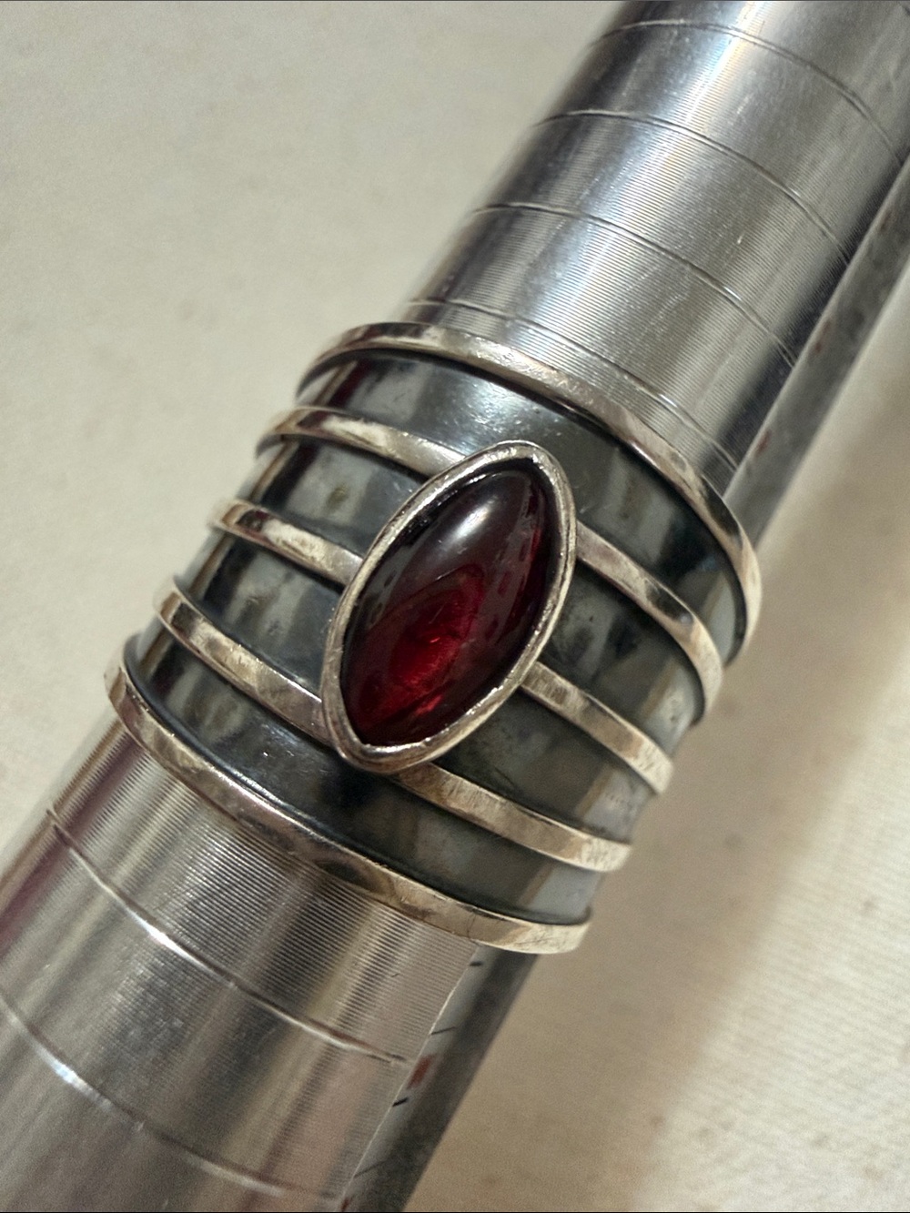 Elegant Sterling Silver 925 Multi-Band Ring W/ Red Marquise Stone size 10.5